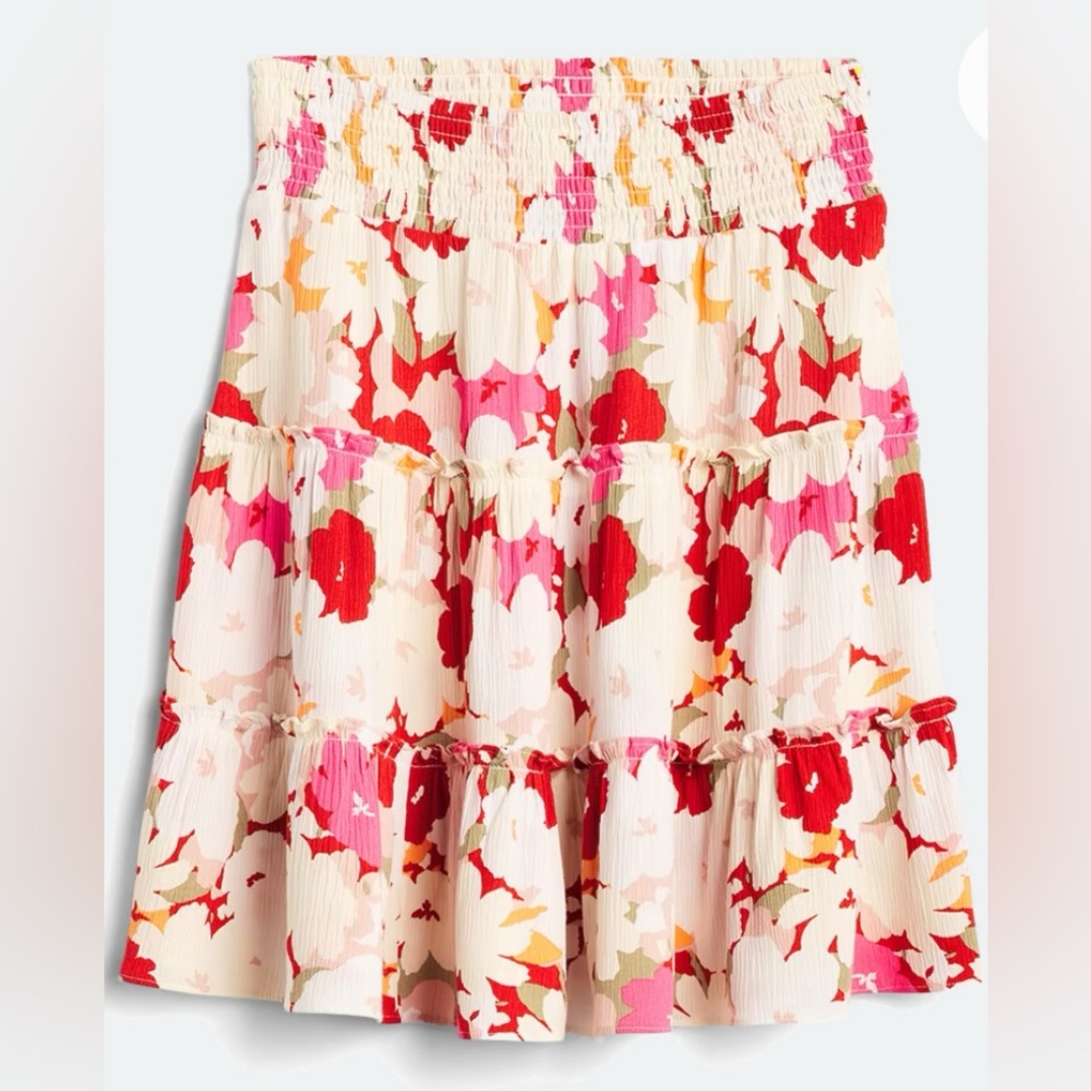 Market & Spruce Red and Pink Floral Mini Skirt